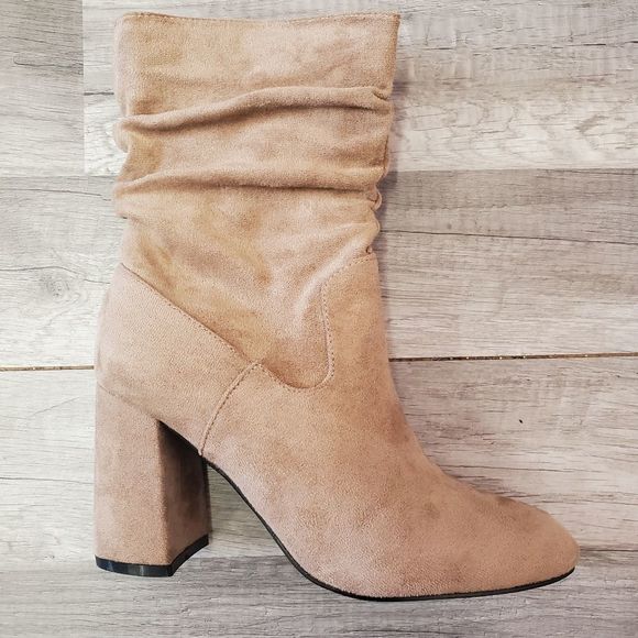 Sweetbb Shoes - Taupe Chunky Heel Bootie